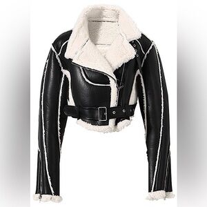 Comfy Warm PU Leather Fleece Coat Sizes S-L